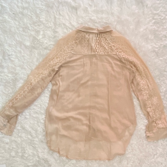 Classic Neutral Tan lace long sleeve shirt with laces at top and back - Picture 6 of 6